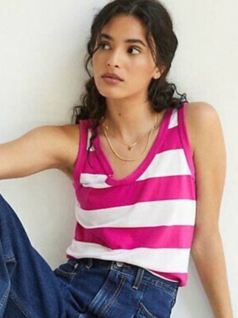 T.La Pink and White Striped Tank Top